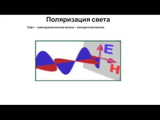 Поляризация света Свет – электромагнитная волна – поперечная волна.