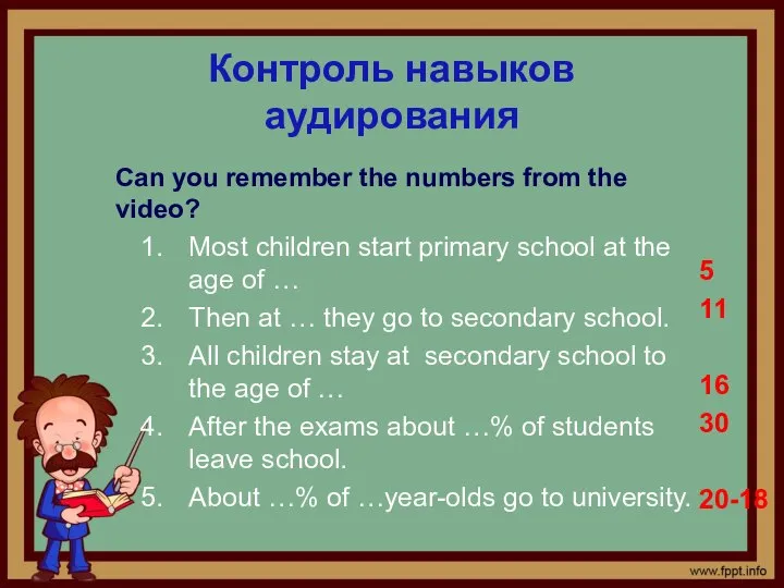 Can you remember the numbers from the video? Most children start primary