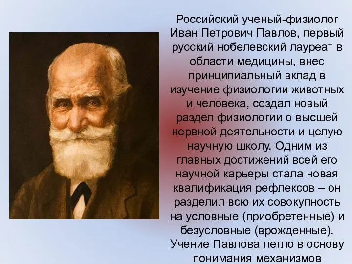 Российский ученый-физиолог Иван Петрович Павлов, первый русский нобелевский лауреат в области медицины,