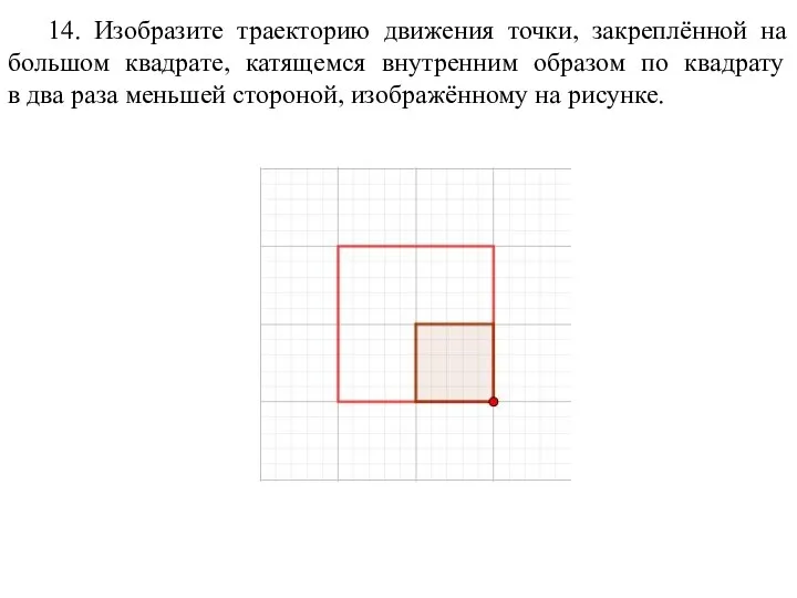 14. Изобразите траекторию движения точки, закреплённой на большом квадрате, катящемся внутренним образом