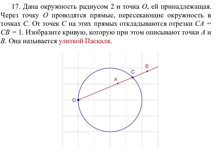 17. Дана окружность радиусом 2 и точка O, ей принадлежащая. Через точку