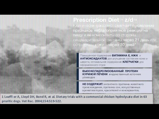 Prescription Diet™ z/d™ Клинически доказано: смягчает проявление признаков неблагоприятной реакции на пищу