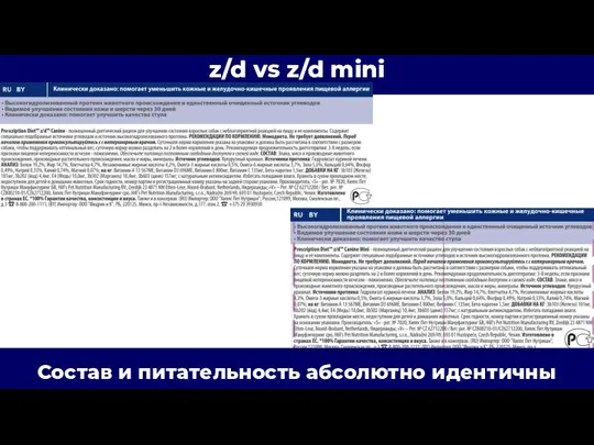 z/d vs z/d mini Состав и питательность абсолютно идентичны