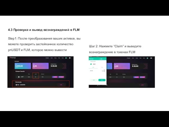 4.3 Проверка и вывод вознаграждений в FLM Step1: После преобразования ваших активов,