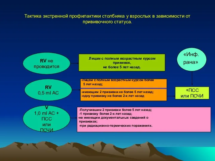 Тактика экстренной профилактики столбняка у взрослых в зависимости от прививочного статуса. «Инф.