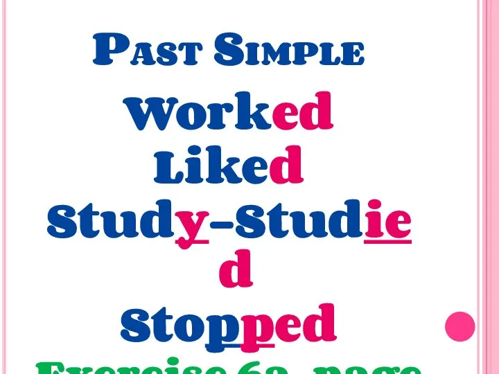 Past Simple Worked Liked Study-Studied Stopped Exercise 6a, page 67