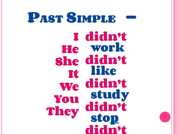 Past Simple - I He She It We You They didn’t work