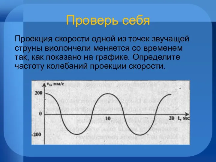 Проверь себя Проекция скорости одной из точек звучащей струны виолончели меняется со