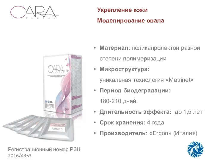 Материал: поликапролактон разной степени полимеризации Микроструктура: уникальная технология «Matrinet» Период биодеградации: 180-210