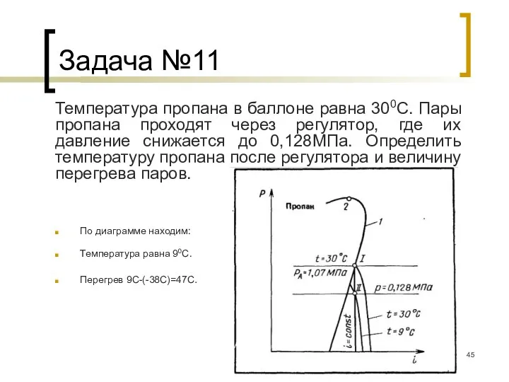 Задача №11 Температура пропана в баллоне равна 300С. Пары пропана проходят через