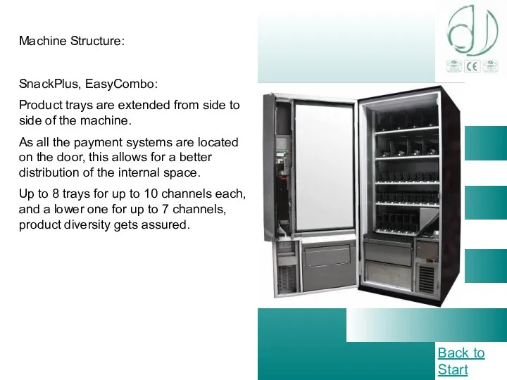 Machine Structure: SnackPlus, EasyCombo: Product trays are extended from side to side