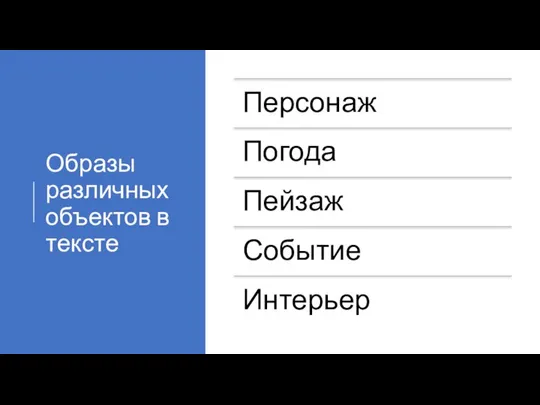 Образы различных объектов в тексте