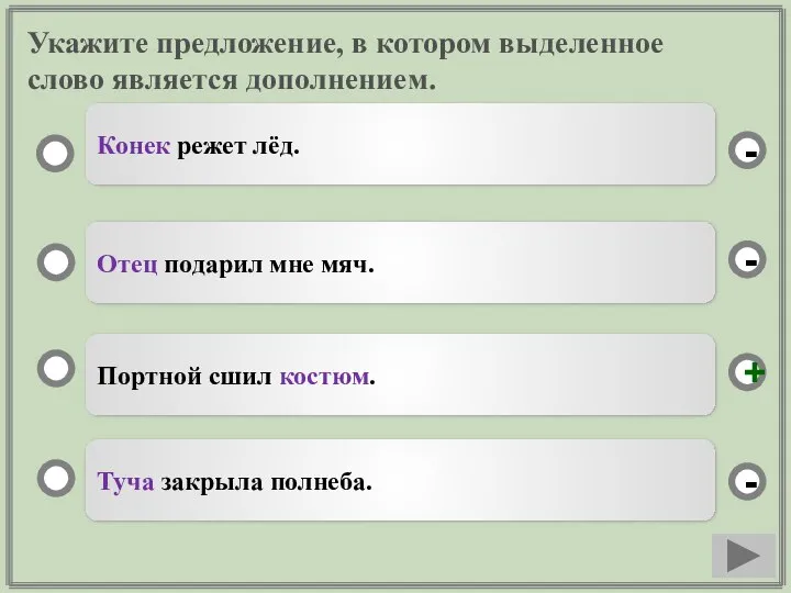 Укажите предложение, в котором выделенное слово является дополнением. Портной сшил костюм. Отец