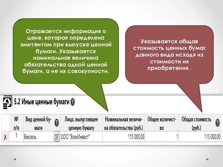 Отражается информация о цене, которая определена эмитентом при выпуске ценной бумаги. Указывается