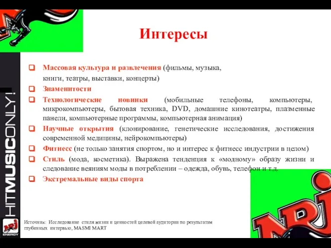 Интересы Массовая культура и развлечения (фильмы, музыка, книги, театры, выставки, концерты) Знаменитости