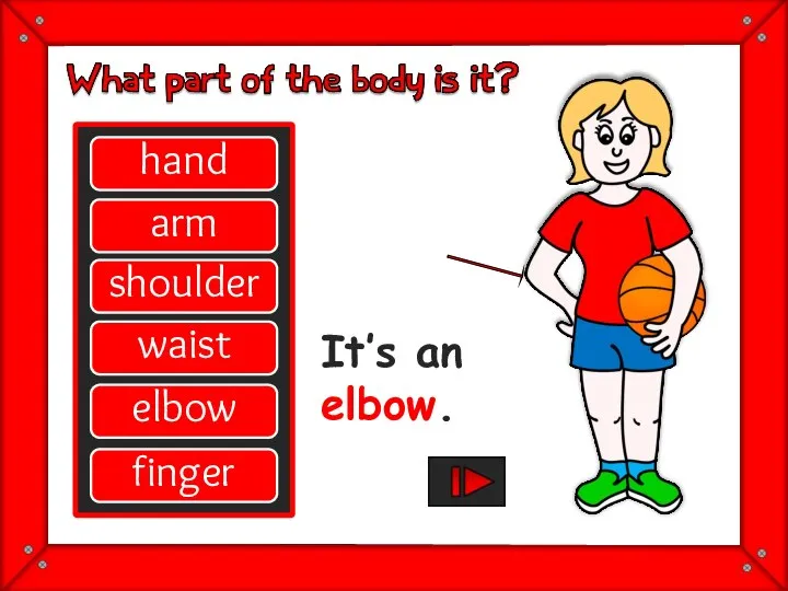 hand arm shoulder waist elbow finger great It’s an elbow.