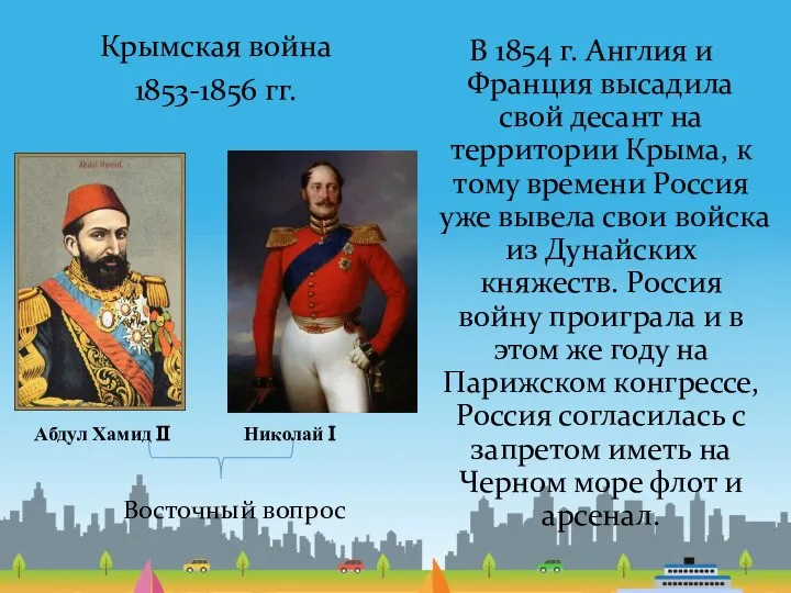 Крымская война 1853-1856 гг. В 1854 г. Англия и Франция высадила свой