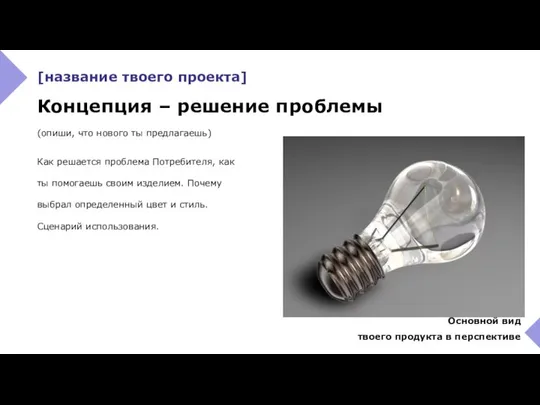 Как решается проблема Потребителя, как ты помогаешь своим изделием. Почему выбрал определенный