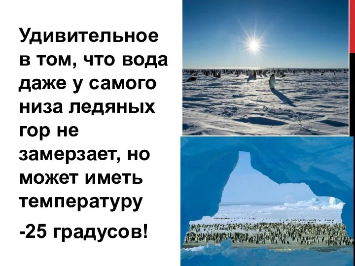 Удивительное в том, что вода даже у самого низа ледяных гор не