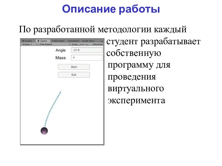 Описание работы По разработанной методологии каждый студент разрабатывает собственную программу для проведения виртуального э эксперимента