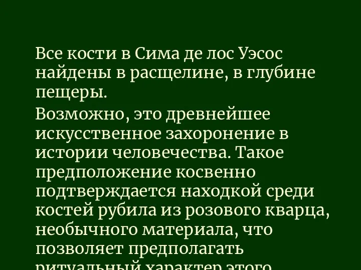 Все кости в Сима де лос Уэсос найдены в расщелине, в глубине