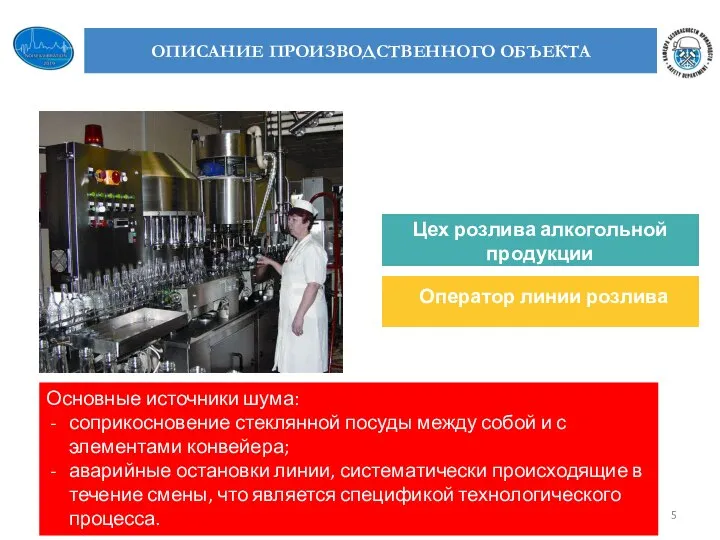 Цех розлива алкогольной продукции Оператор линии розлива Производственный шум г.Белебей Основные источники