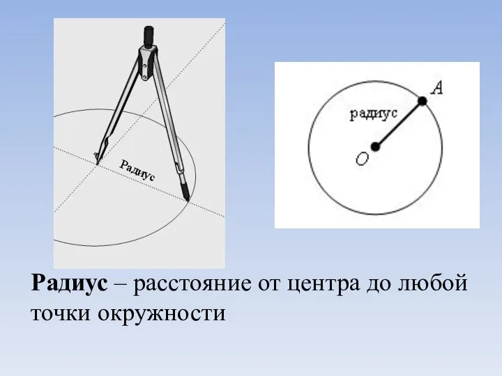 Радиус Радиус – расстояние от центра до любой точки окружности