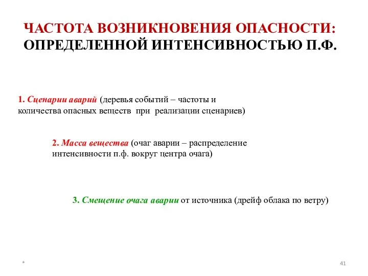 ЧАСТОТА ВОЗНИКНОВЕНИЯ ОПАСНОСТИ: ОПРЕДЕЛЕННОЙ ИНТЕНСИВНОСТЬЮ П.Ф. 1. Сценарии аварий (деревья событий –