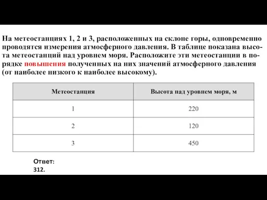 На метеостанциях 1, 2 и 3, расположенных на склоне горы, одновременно проводятся