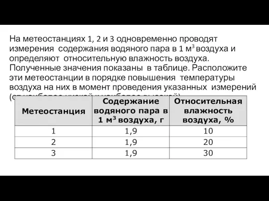 На метеостанциях 1, 2 и 3 одновременно проводят измерения содержания водяного пара