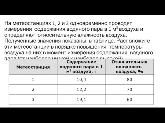 На метеостанциях 1, 2 и 3 одновременно проводят измерения содержания водяного пара