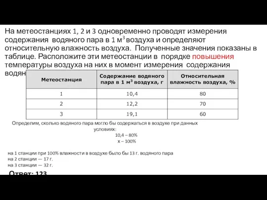 На метеостанциях 1, 2 и 3 одновременно проводят измерения содержания водяного пара