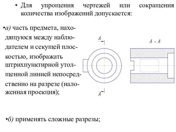 Для упрощения чертежей или сокращения количества изображений допускается: а) часть предмета, нахо-