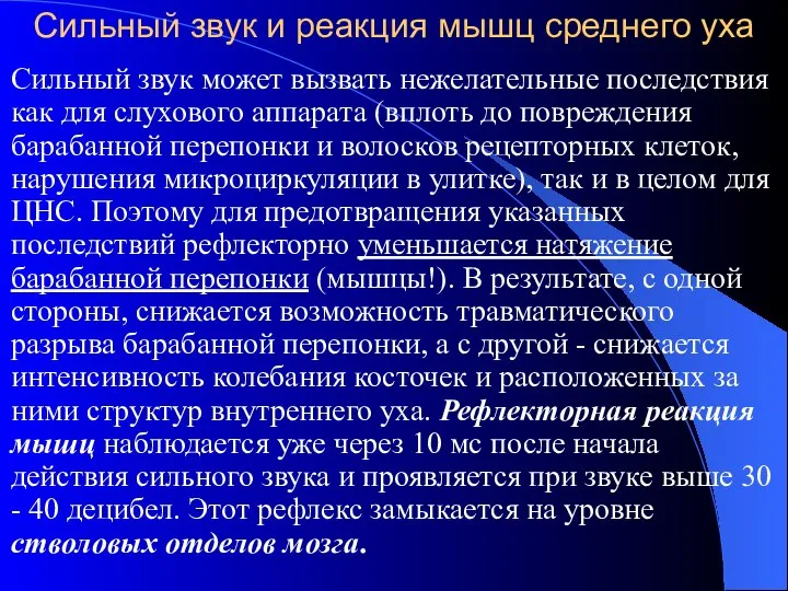 Сильный звук и реакция мышц среднего уха Сильный звук может вызвать нежелательные