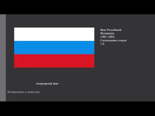 Возвращение к триколору Андреевский флаг Флаг Российской Федерации, 1991-1993. Соотношение сторон 1:2