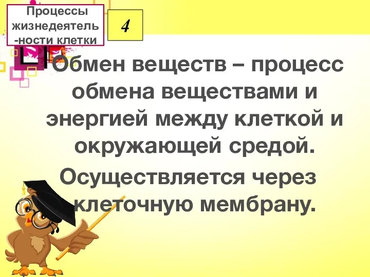 Обмен веществ – процесс обмена веществами и энергией между клеткой и окружающей