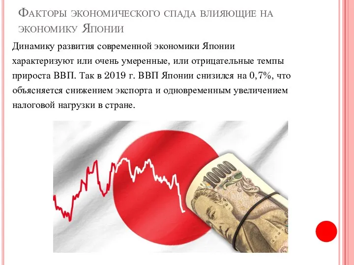 Факторы экономического спада влияющие на экономику Японии Динамику развития современной экономики Японии