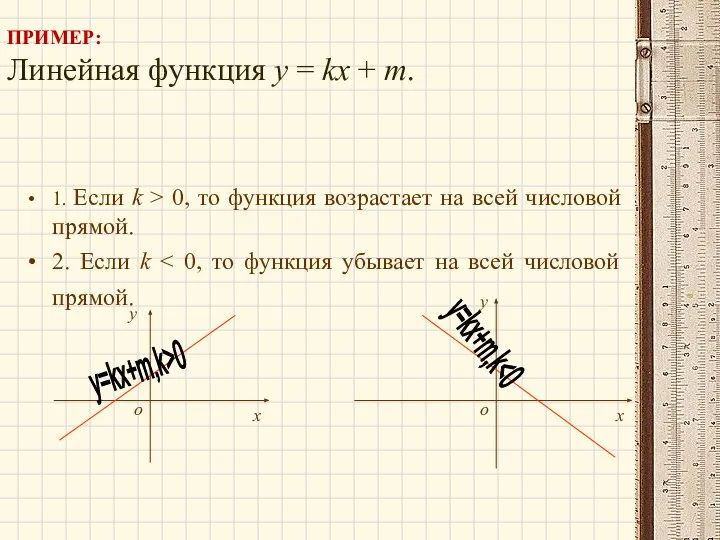 ПРИМЕР: Линейная функция у = kx + m. 1. Если k >
