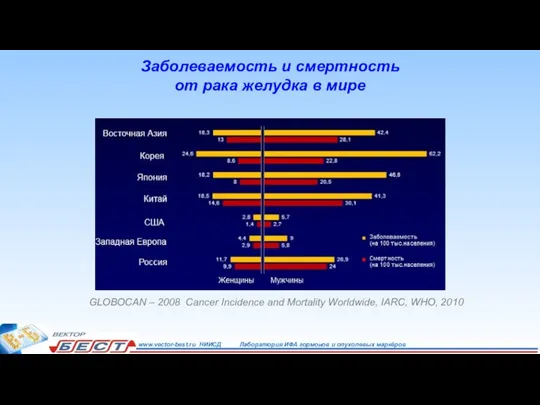 Заболеваемость и смертность от рака желудка в мире GLOBOCAN – 2008 Cancer