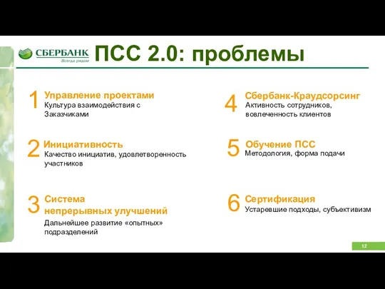 ПСС 2.0: проблемы Культура взаимодействия с Заказчиками Управление проектами Система непрерывных улучшений