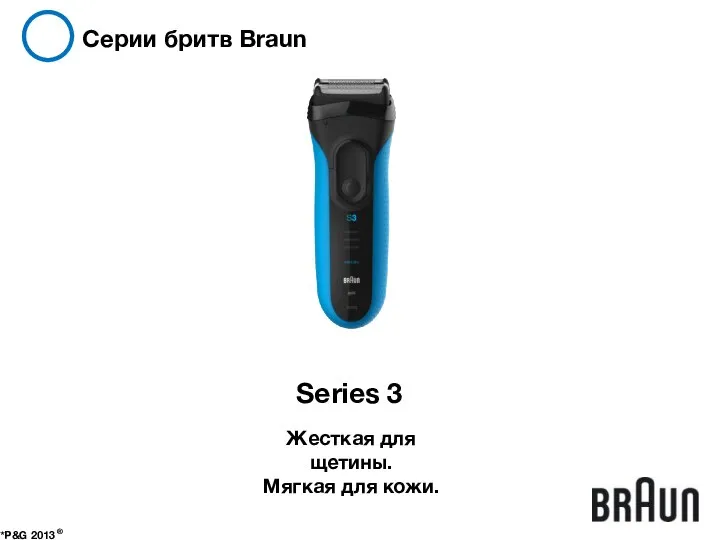 Серии бритв Braun *P&G 2013 ® Жесткая для щетины. Мягкая для кожи. Series 3