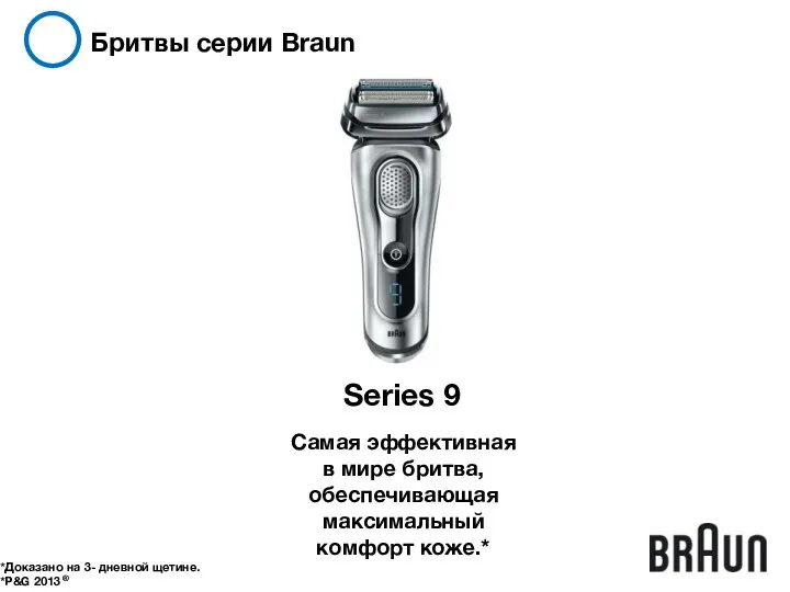 Бритвы серии Braun *Доказано на 3- дневной щетине. *P&G 2013 ® Series