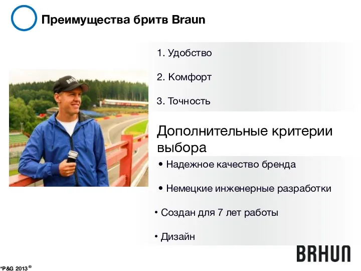 Преимущества бритв Braun *P&G 2013 ® Дополнительные критерии выбора