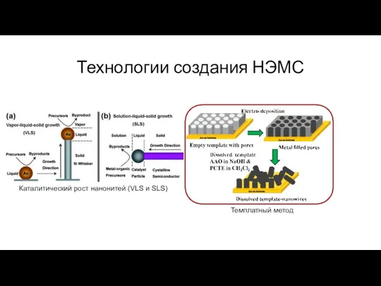 Технологии создания НЭМС Каталитический рост нанонитей (VLS и SLS) Темплатный метод