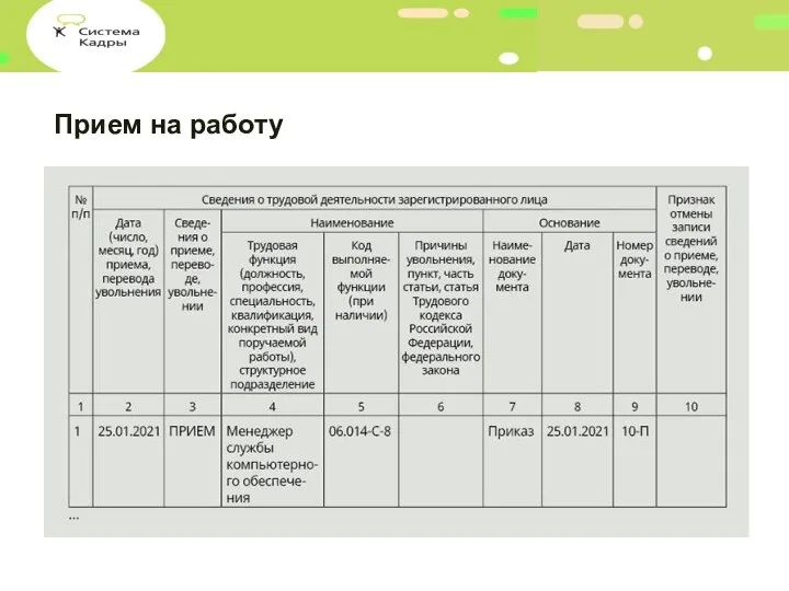 Прием на работу