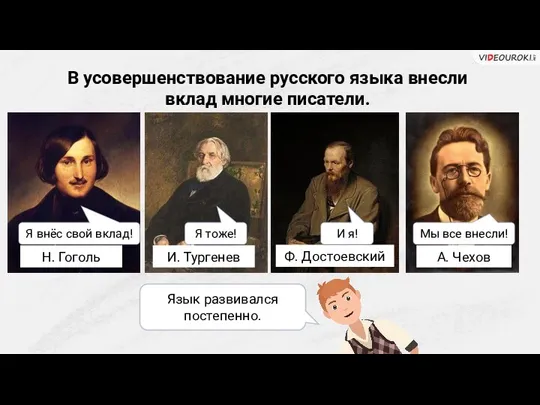 В усовершенствование русского языка внесли вклад многие писатели. Я внёс свой вклад!