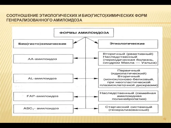 СООТНОШЕНИЕ ЭТИОЛОГИЧЕСКИХ И БИО(ГИСТО)ХИМИЧЕСКИХ ФОРМ ГЕНЕРАЛИЗОВАННОГО АМИЛОИДОЗА