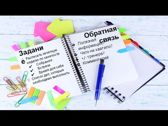 Задание Расписать зачетную неделю по занятости Собрания Встречи Время для себя Список