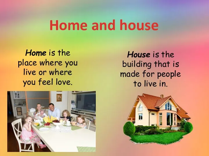 Home and house Home is the place where you live or where