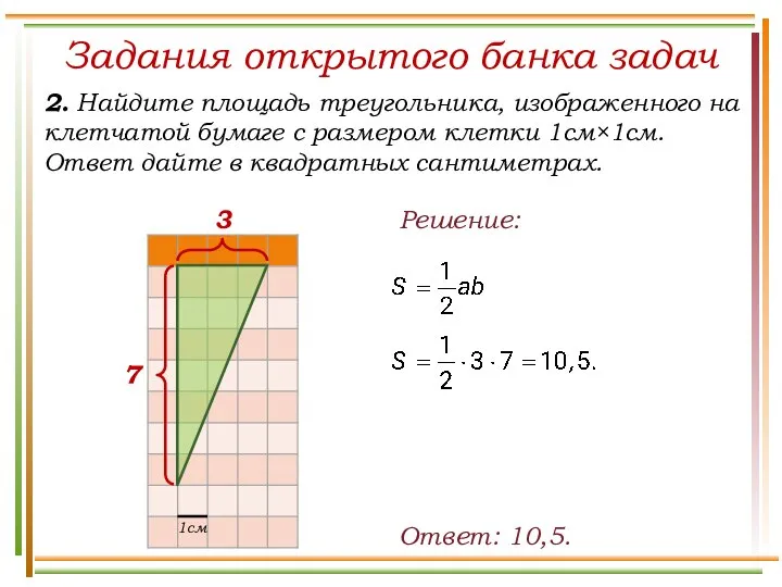 Задания открытого банка задач 2. Найдите площадь треугольника, изображенного на клетчатой бумаге
